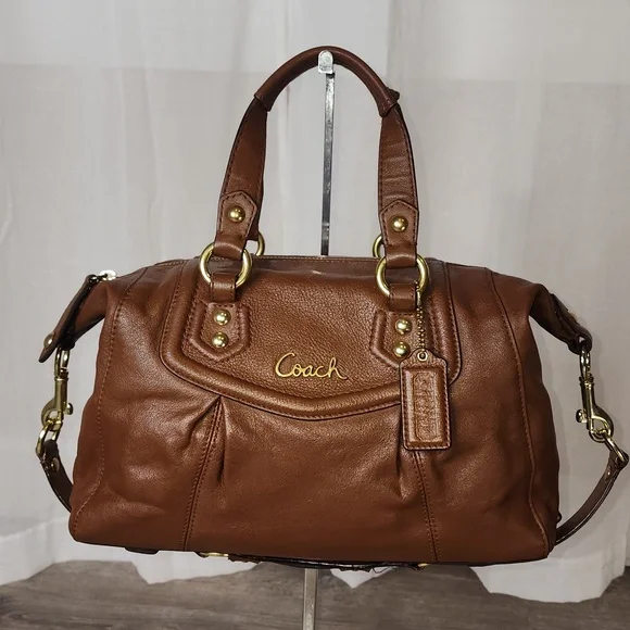COACH Ashley Madison English Tan Convertible Leather Satchel - Picture 5 of 14